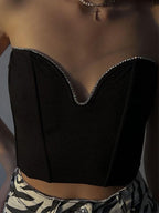 Rhinestone Trim Strapless Black Corset Top