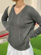 V Neck Metallic Black Pullover Sweater