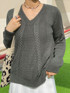 V Neck Metallic Black Pullover Sweater