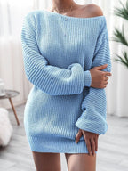 Multi-wear Lantern Sleeve Casual Sweater Dress