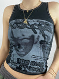 Pixel Face Print Crop Tank Top