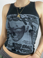 Pixel Face Print Crop Tank Top