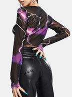 Mesh Long Sleeve Lightning Crop Top