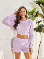 Teddy Solid Crop Top & Shorts Lounge Set