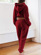 Solid Plush Hooded & Pocket Pants Set