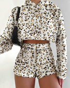Solid Plush Hoodie With Shorts Lounge Set