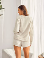 Solid Teddy Sweatshirt With Shorts Lounge Set