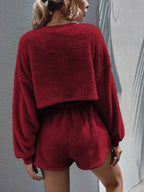 Solid Plush Top With Shorts Set