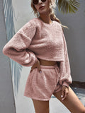 Solid Plush Top With Shorts Set