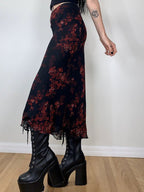 Mesh Paneled Floral Midi Skirt