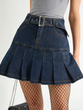 Buckle Belted Pleated Mini Skirt