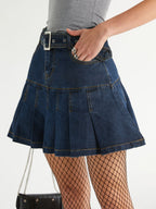 Buckle Belted Pleated Mini Skirt