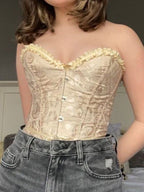 Strapless Jacquard Lace Up Corset Top