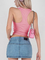 Rhinestone Letter Ribbed Cropped Tank Top