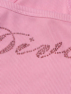 Rhinestone Letter Ribbed Cropped Tank Top