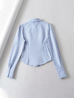 Pleated Button Down Long Sleeve Blouse