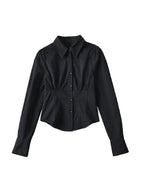 Pleated Button Down Long Sleeve Blouse