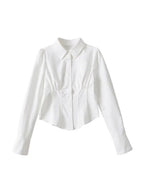Pleated Button Down Long Sleeve Blouse