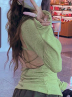 Long Sleeve Backless Knit Top