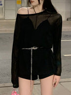 Split Semi Sheer Oversized Knit Top