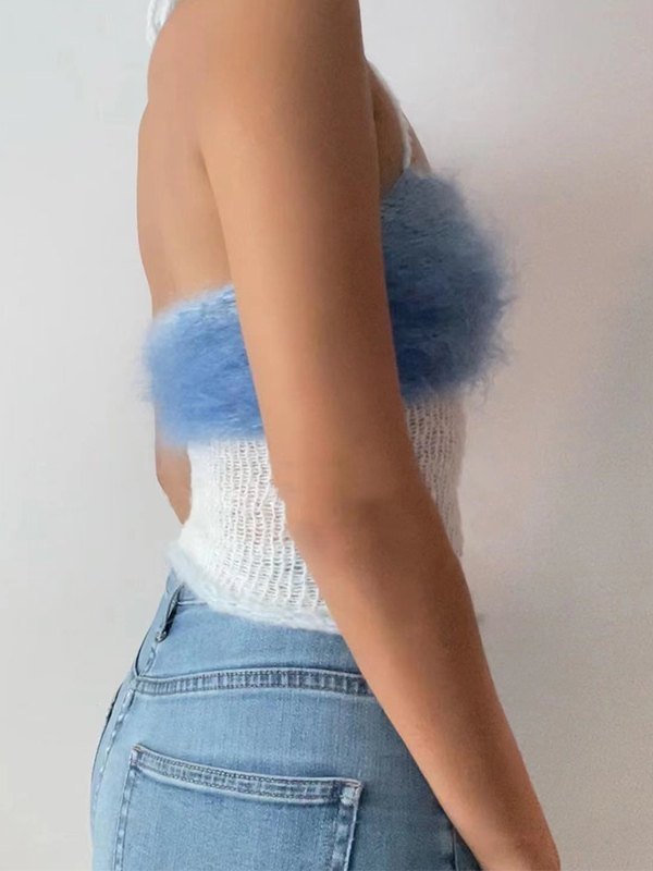 Fuzzy Halter Knitted Crop Cami Top
