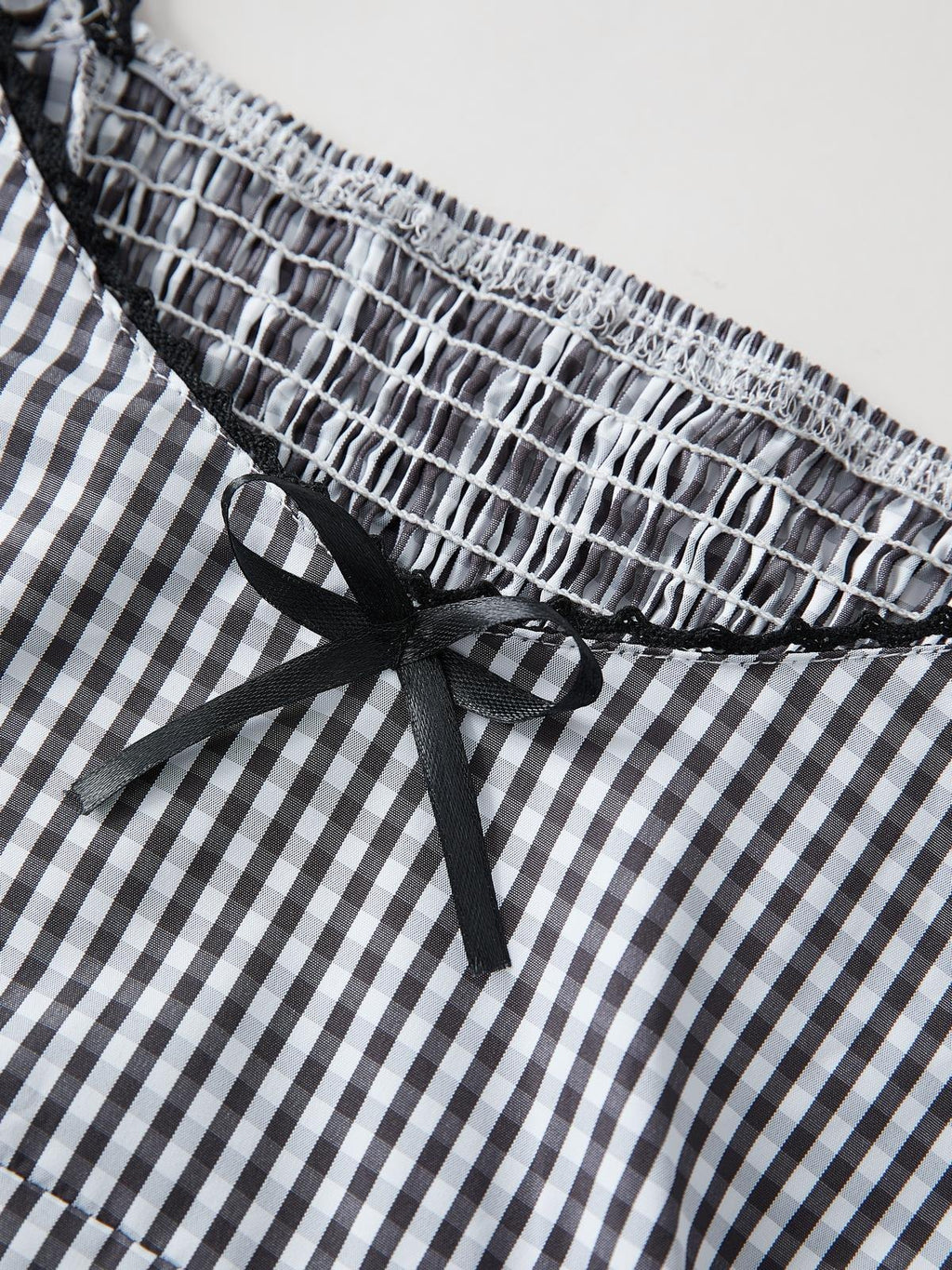 Black Checkered Smocked Blouse