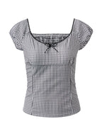 Black Checkered Smocked Blouse