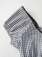 Black Checkered Smocked Blouse