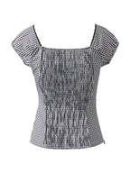 Black Checkered Smocked Blouse