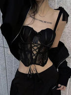 Lace Up Sheer Lace Corset Top