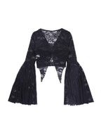Split Lace Cropped Long Sleeve Blouse
