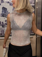 Semi Sheer Metallic Tank Top