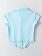 Front Pocket Buttoned Cropped Blouse