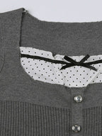 Ruffle Patchwork Buttoned Knit Top