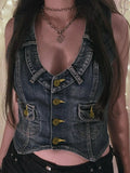 Cropped Button Up Denim Corset Top