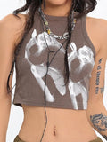 Vintage Screen Print Cropped Tank Top