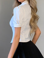 Tie Design White Cropped Blouse