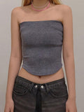 Solid color slim fit collar Bandeau Tops
