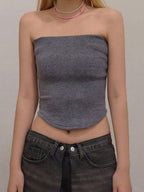 Solid color slim fit collar Bandeau Tops
