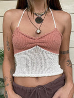 Lace Up Knitted Crop Cami Top