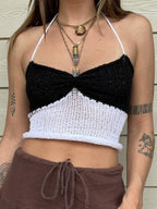 Lace Up Knitted Crop Cami Top