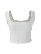 Square Neck Lace Stitching Crop Cami Top