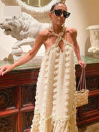 Halter 3D Crochet Lace Maxi Dresses