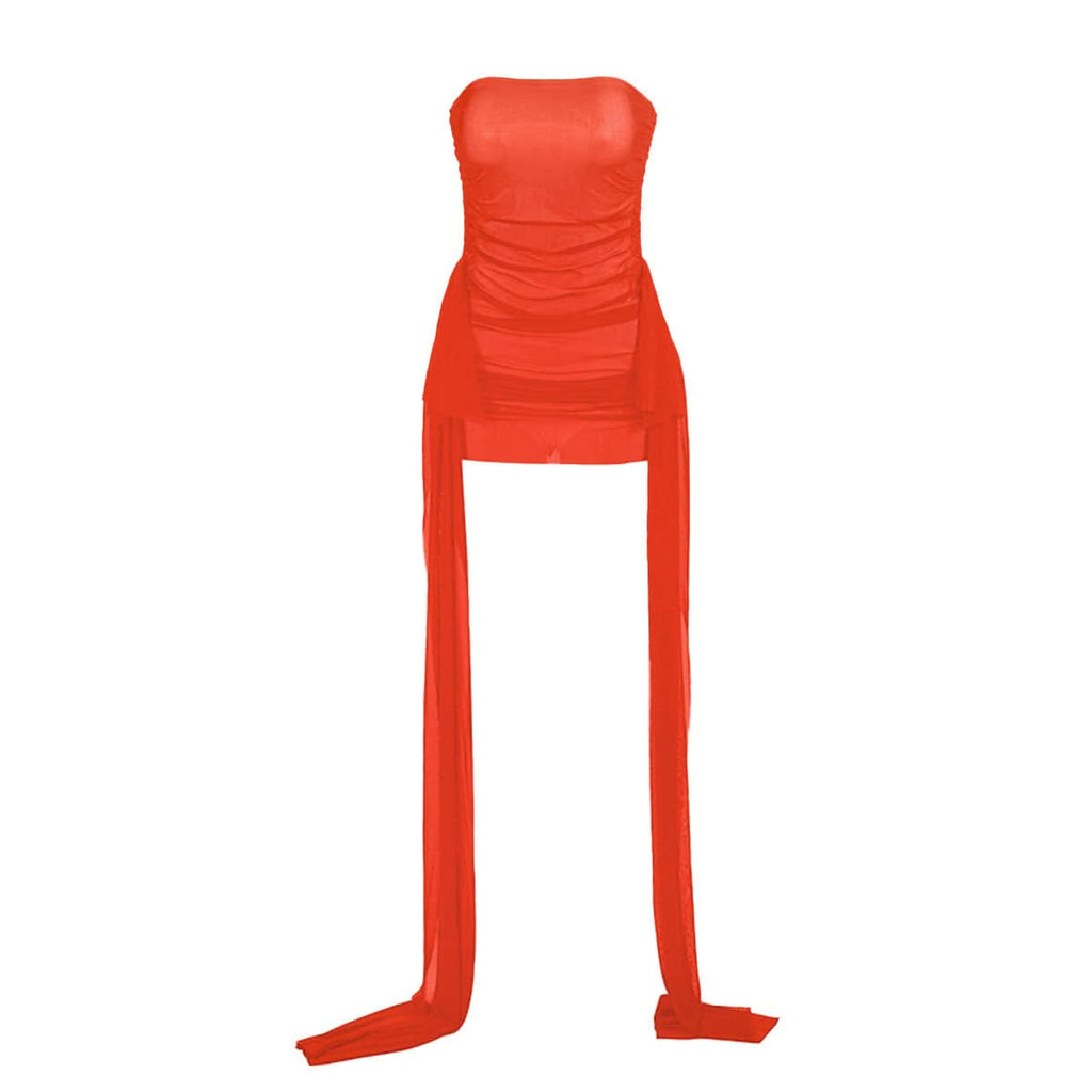 Backless mesh ruched tube mini dress  | Festival Outfits Women