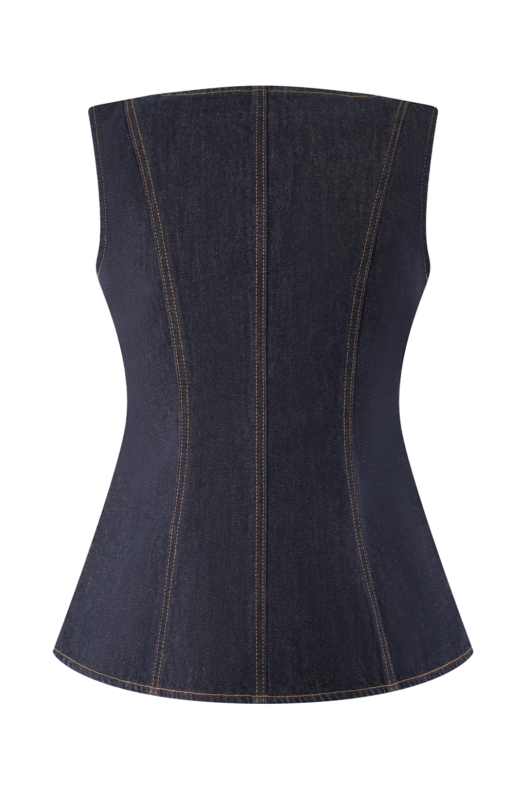 Stassi Denim Square Neck Unique Button Up Princess Seams Vest Top