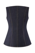 Stassi Denim Square Neck Unique Button Up Princess Seams Vest Top