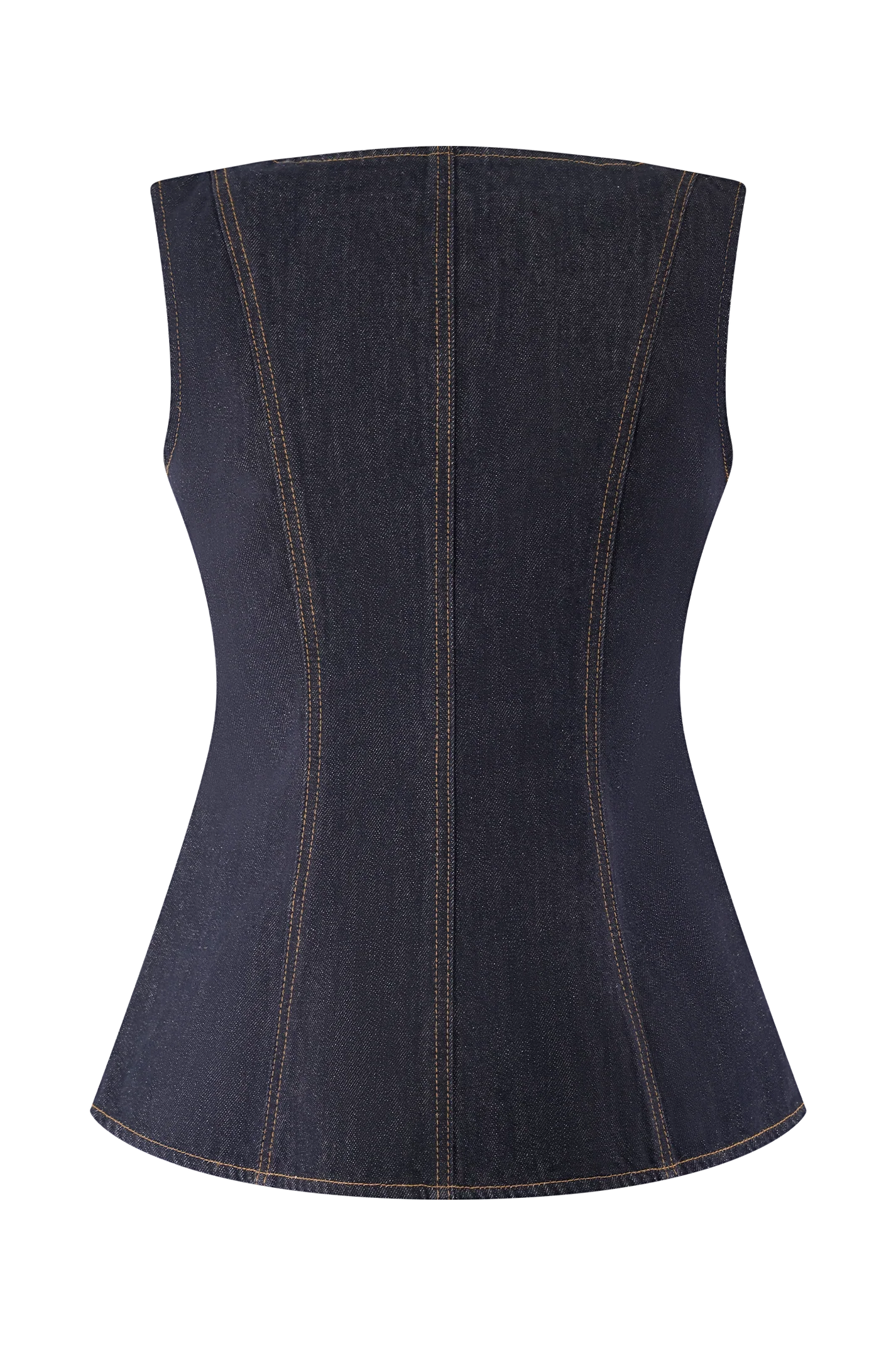 Stassi Denim Square Neck Unique Button Up Princess Seams Vest Top