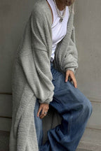 Solid Color Fuzzy Long Cardigan