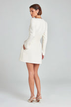 Tweed Square Neck Pearl Trim Long Sleeve Structured Mini Dress