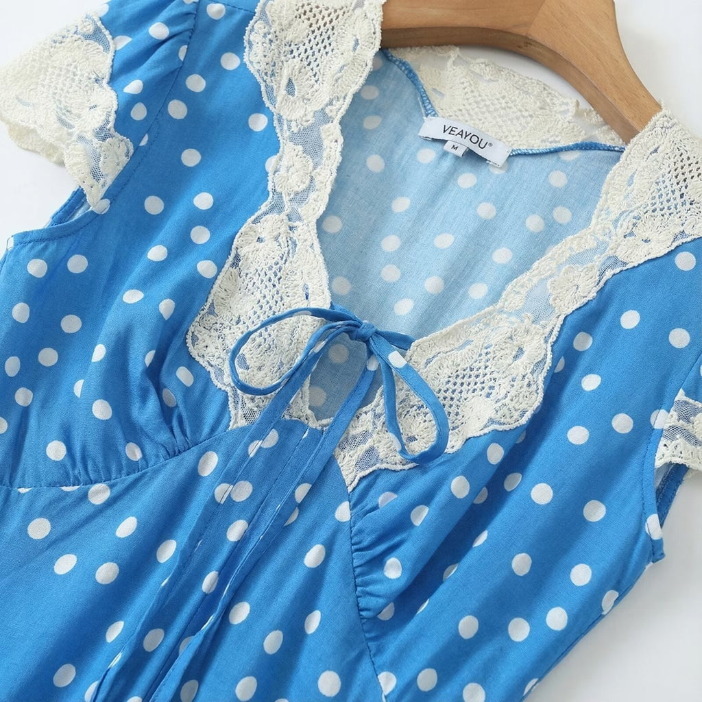 Elmer Blue Polka Dot Chiffon Maxi Dress